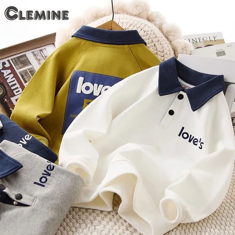 Clemineเสื้อกันหนาว คอปกโปโล แฟชั่นฤดูใบไม้ผลิ และฤดูใบไม้ร่วง สําหรับเด็กผู้ชาย