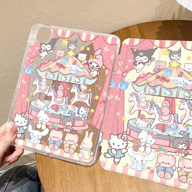 เคส ลายม้าหมุน พร้อมช่องใส่ปากกา สําหรับ iPad Gen9 Gen8 10.2 Air5 Air 4 iPad Sanrio Gen7 Gen10 Air4 