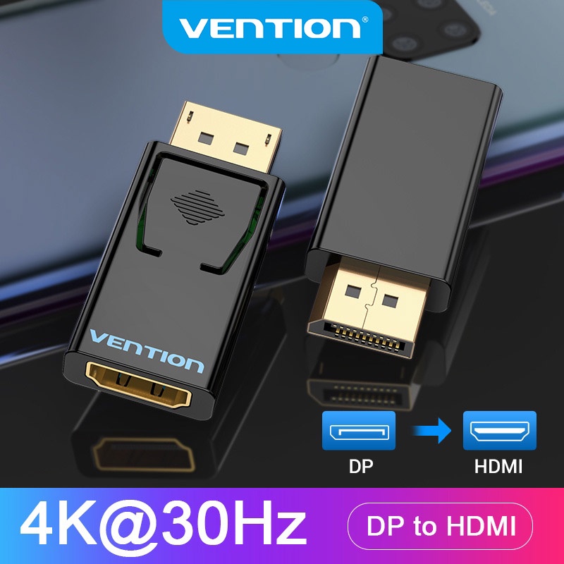 Vention อะแดปเตอร์แปลงเสียงวิดีโอ DP เป็น HDMI 4K DP ตัวผู้ เป็น HDMI ตัวเมีย ชุบทอง สําหรับ PC แล็ปท็อป โปรเจคเตอร์ พอร์ตแสดงผล เป็น HDMI