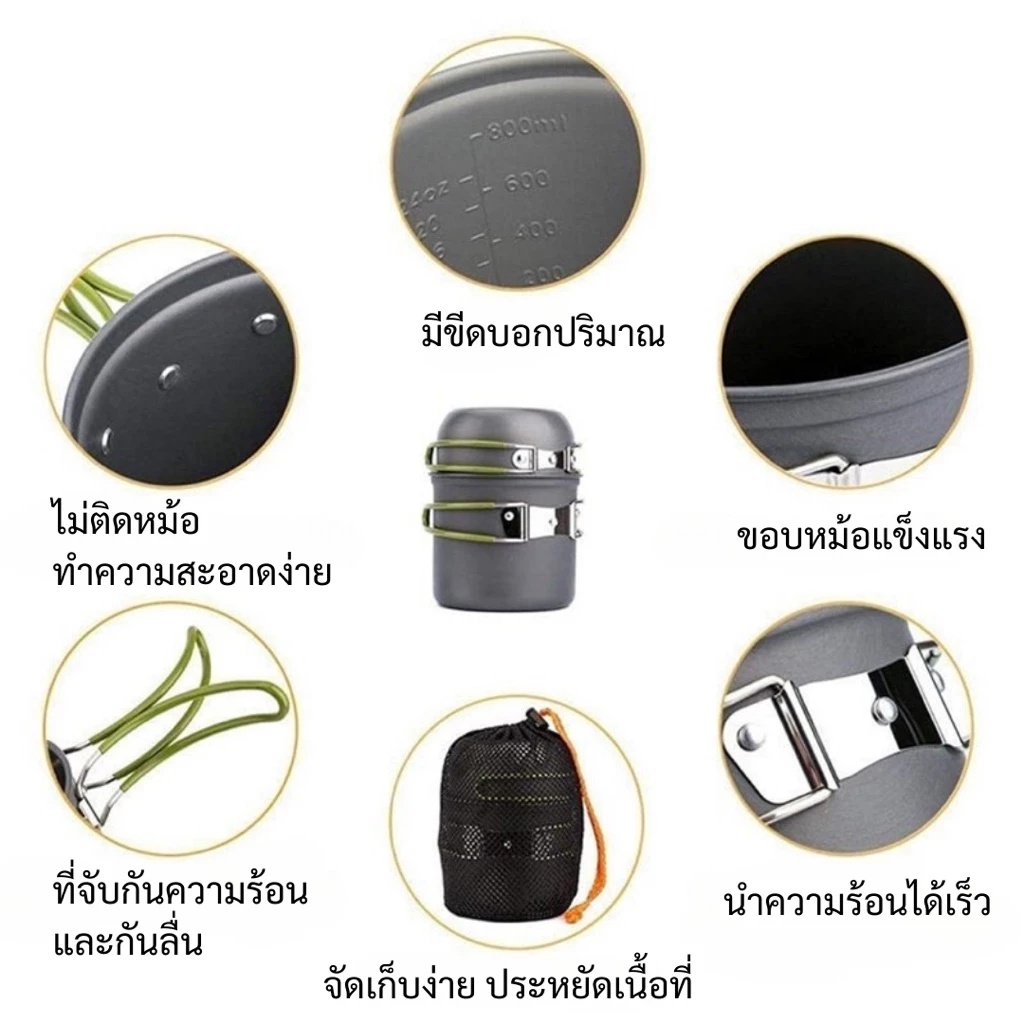 Houselux ชุดหม้อพกพา หม้อแคมป์ปิ้ง ขนาดเล็ก 1-2 คน จิ๋วแต่แจ๋ว คุณภาพดี การันตีคุณภาพ thumbnail 6
