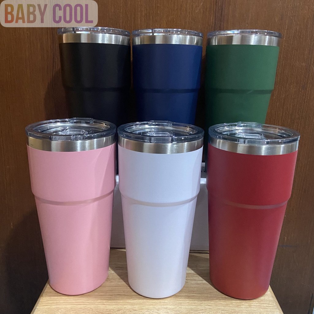 QCOOL แก้วสแตนเลส เนื้อทราย 25 ออนซ์ สแตนเลส 304 เนื้อทราย ทนทาน ( ฝารุ่นใหม่ล่าสุด แบบสไลด์ )