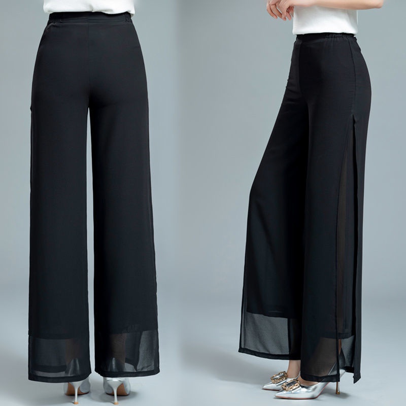 กางเกงกระโปรงขากว้าง เอวสูง ผ้าชีฟอง สีพื้น สําหรับผู้หญิง