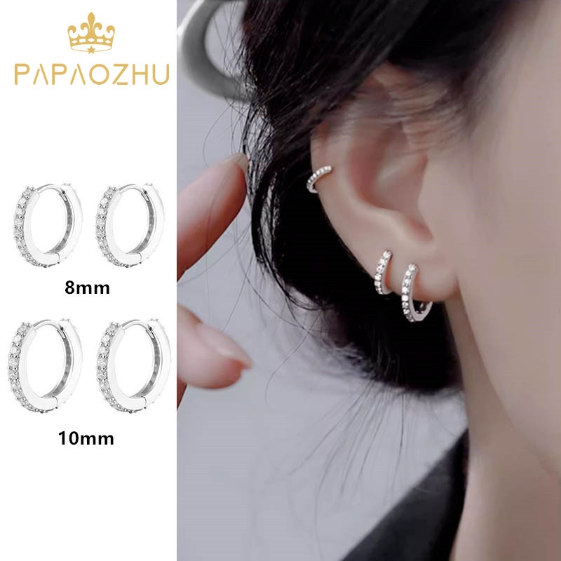 Papaozhu ต่างหูห่วง เงิน 925 ทรงกลม ประดับพลอยเทียม ทรงเรขาคณิต เรียบง่าย เครื่องประดับแฟชั่น สําหรับผู้หญิง