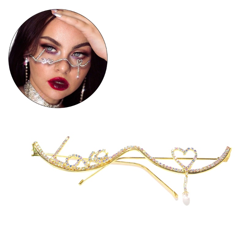 Whi Rhinestones Love กรอบแว่นตาระยิบระยับ Face Chain Face เครื่องประดับตกแต่งเลนส์ครึ่งกรอบแว่นตา Pa