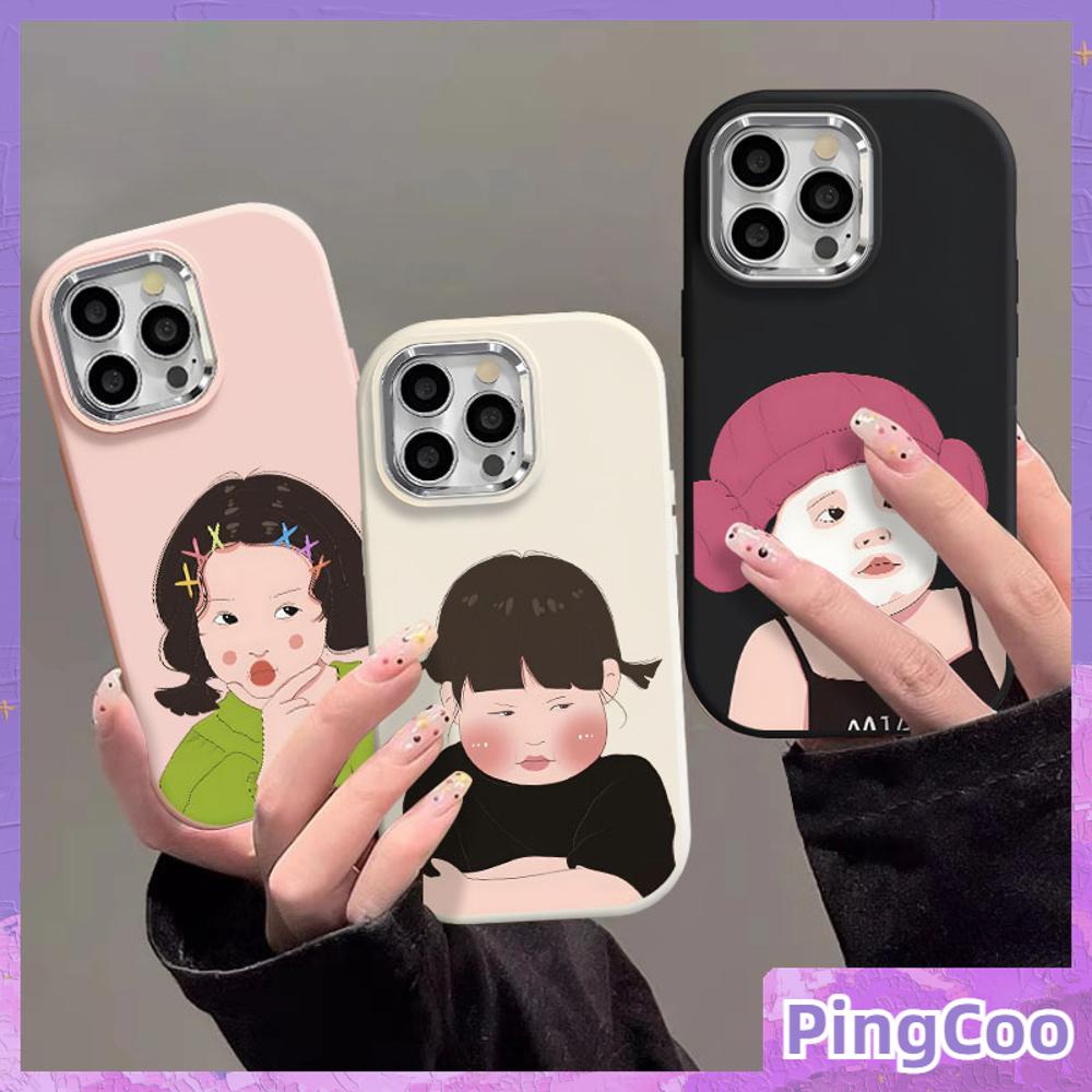 Pingcoo - เข้ากันได้สำหรับ เคสไอโฟน11 เคส iphone 11 15 pro max กรณีป้องกันลายนิ้วมือ TPU โลหะไฟฟ้ากรอบกล้องน่ารักภาพวาดสีน้ำมัน Pout Girl เข้ากันได้กับ iPhone 14 13 12 11 PRO MAX XS 7Plus 8 PLUS