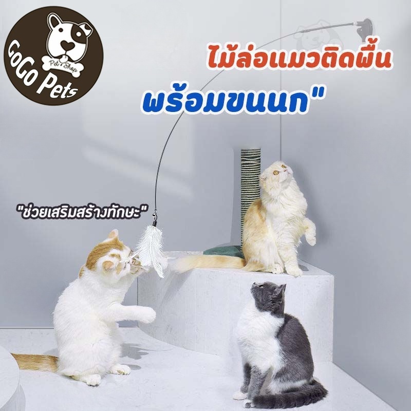 😻ของเล่นแมว ของเล่นล่อแมว ขนนก แบบปุ่มดูดสุญญากาศ ไม้แหย่แมว