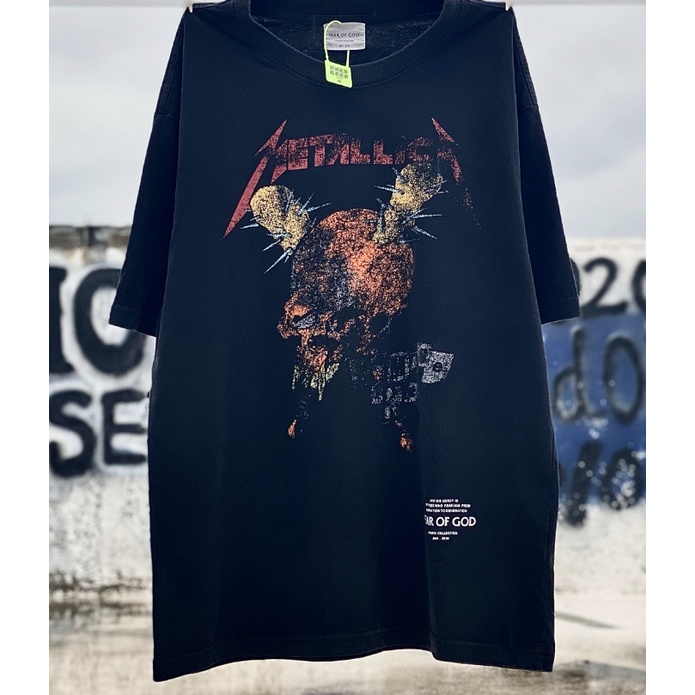 เสื้อยืดคอกลม แขนสั้น พิมพ์ลายหัวกะโหลก ฟันหมาป่า สไตล์วินเทจ