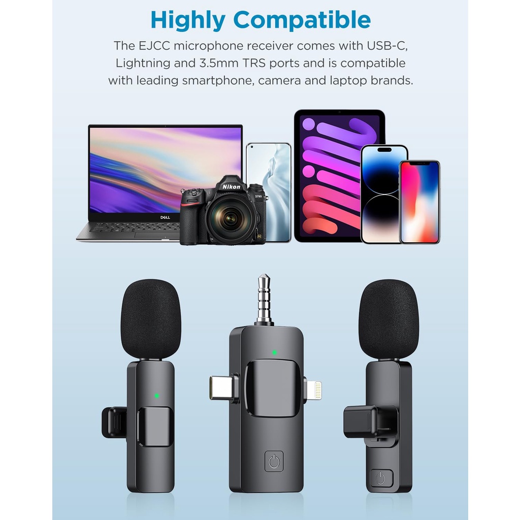 3 in 1 Wireless Microphone for Ios, Camera, Android, iPad, Mini Microphone