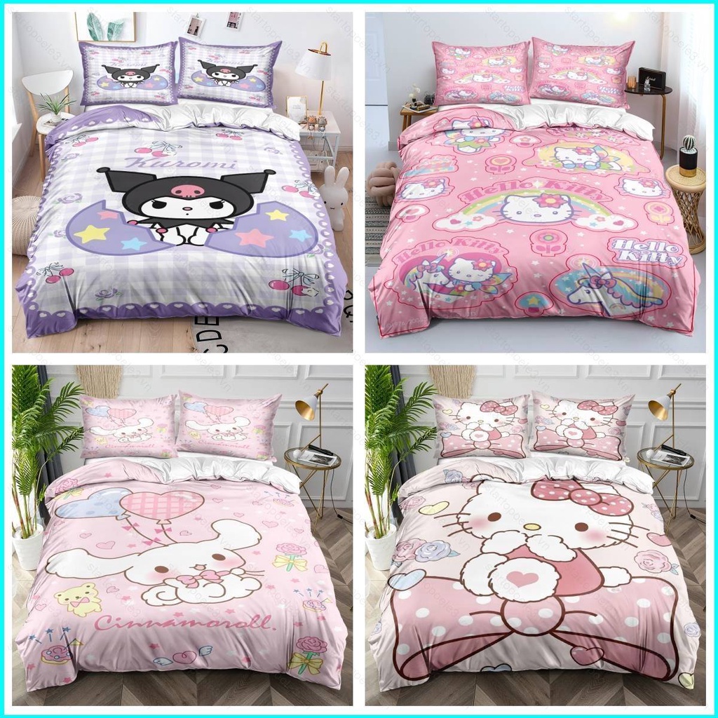 Star3 ชุดเครื่องนอน ผ้าปูที่นอน ปลอกหมอน ผ้าห่ม ลายการ์ตูน Sanrio Cinnamoroll Kuromi Kitty น่ารัก สําหรับบ้าน ห้องนอน