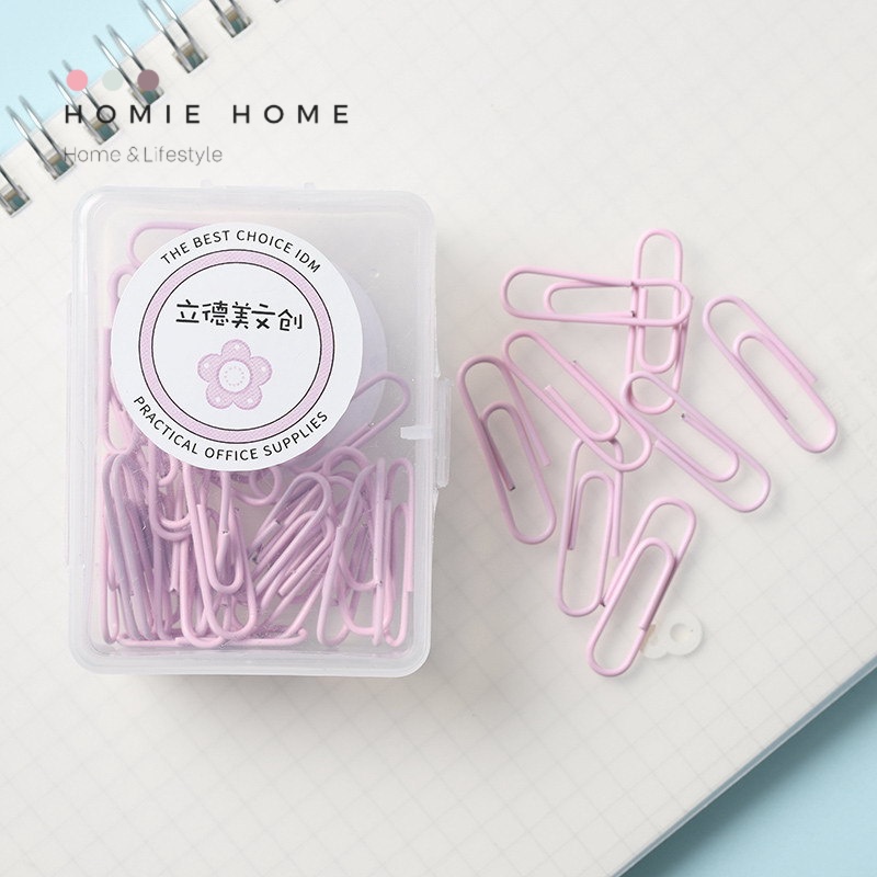 HH-734 คลิปหนีบกระดาษ สีพาสเทล ขายเป็นกล่อง ลวดหนีบกระดาษ 28mm