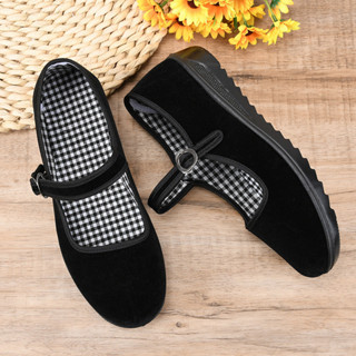 รองเท้าแมรี่เจน ผ้ากำมะหยี่ สีดำ เหมาะกับใส่ทํางานโรงแรม สํา…