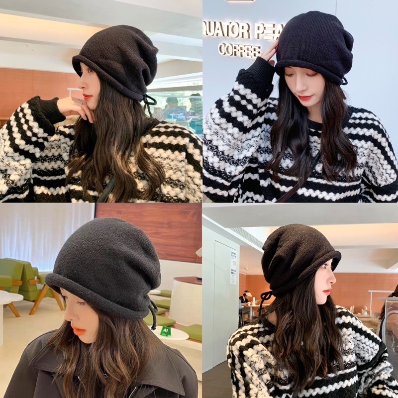 (NA) หมวกไหมพรม บินนี่ ผูกโบว์ด้านหลัง