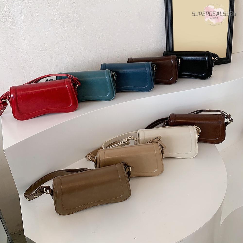 Retro สีทึบ PU หนังไหล่กระเป๋าผู้หญิงกระเป๋าถือแฟชั่น Casual Hobos & Purses Lxuury Designer Casual Satchel Bag [SuperDeals888.th]
