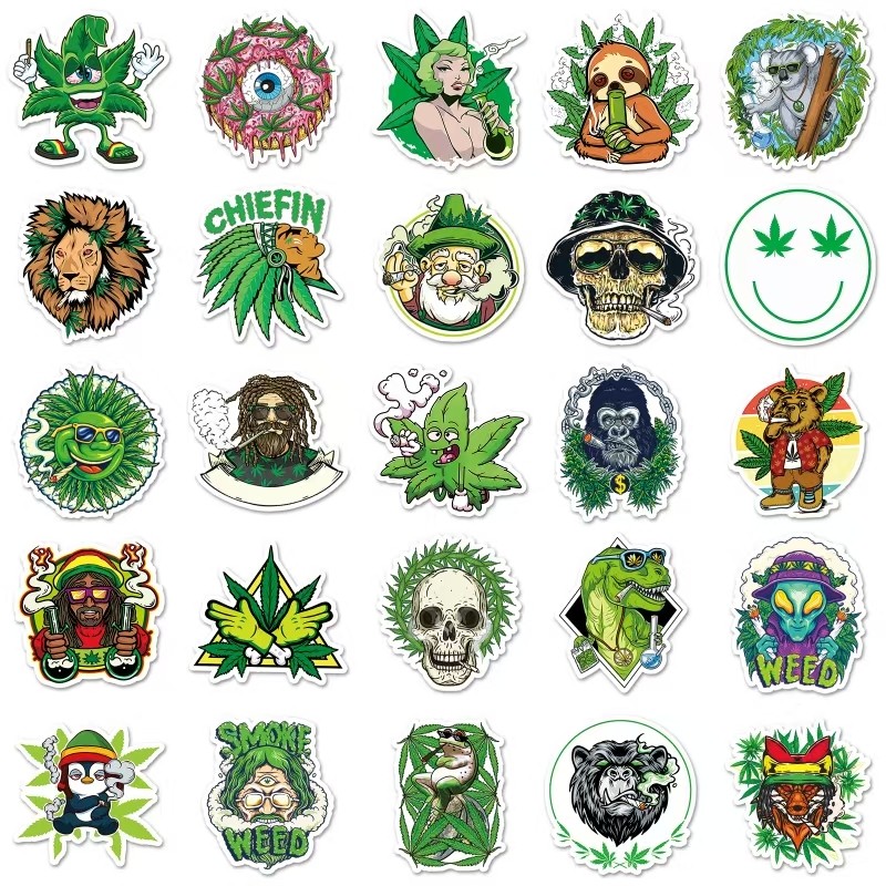 พร้อมส่ง!กัญชาไทย green plants sticker Naruto UFO สติกเกอร์กันน้ำรูปแบบที่แตกต่างกัน KFC starbuck 50