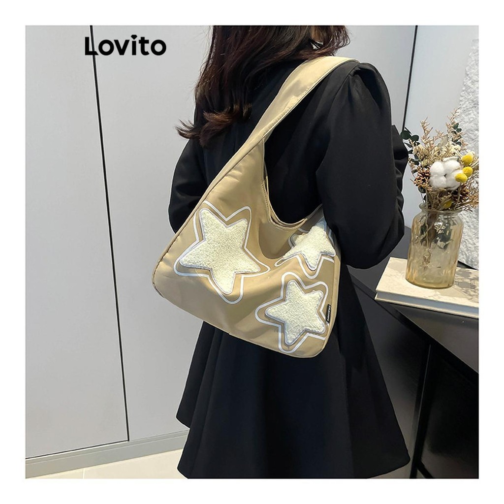Lovito กระเป๋าสะพายไหล่สำหรับนักเรียน Y2K ที่มีความจุสูง ลายดาวน่ารักสำหรับผู้หญิง LFA56143