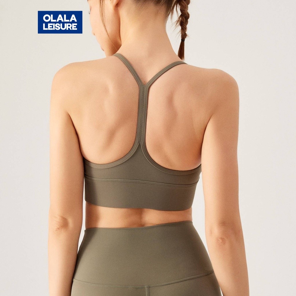 OLALA LEISURE  2020 ฤดูใบไม้ผลิ ฤดูร้อน ที่เรียบง่าย รูปตัว Y สวยงาม ด้านหลัง สีนู้ด โยคะ ชุดชั้นในสตรี เสื้อสายเดี่ยว สไตล์ฟิตเนส กีฬา ชุดชั้นใน