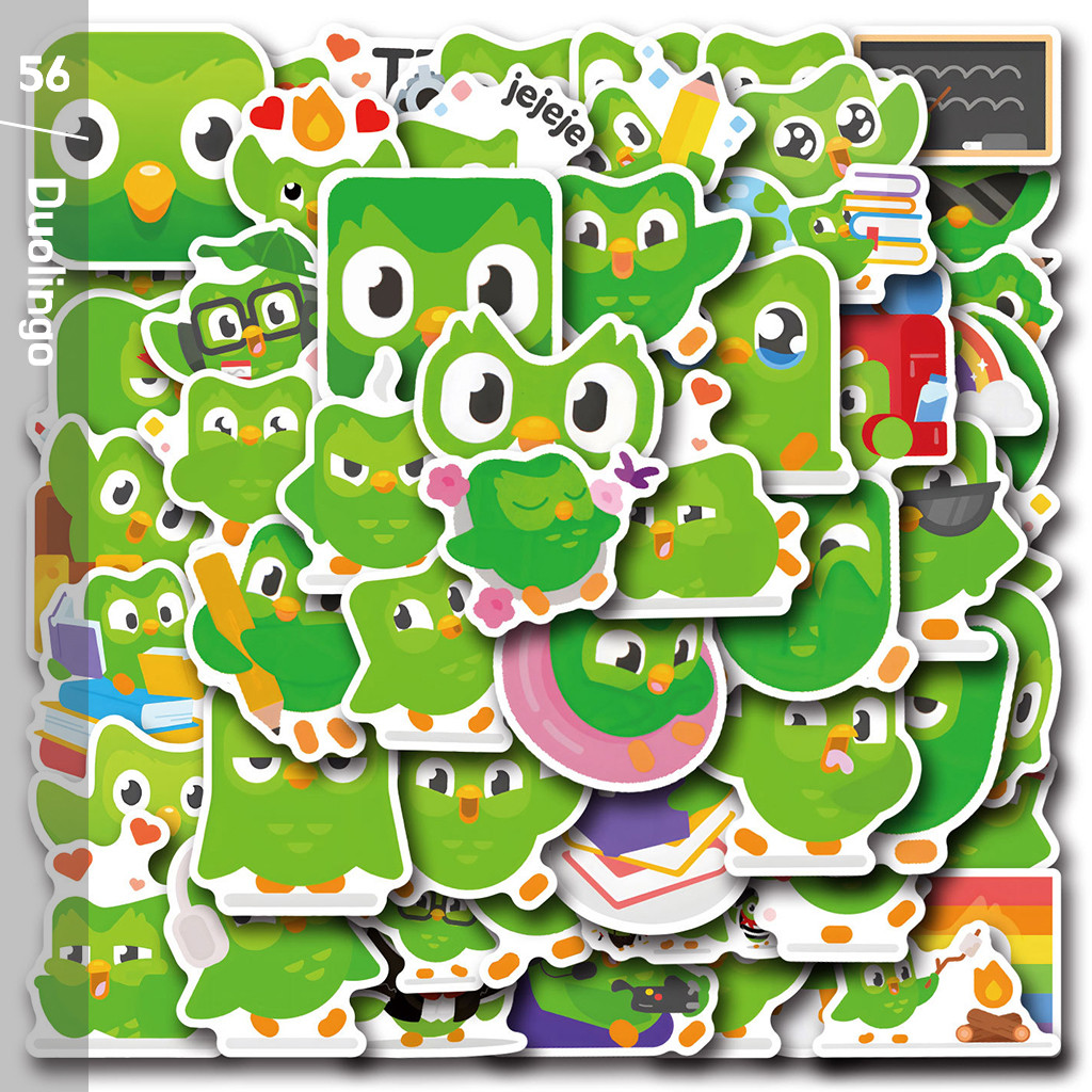 ชุดสติ๊กเกอร์ Duolingo ชุดสติ๊กเกอร์กราฟิตี้กันน้ำลายการ์ตูน, 56 แผ่น/ชุด