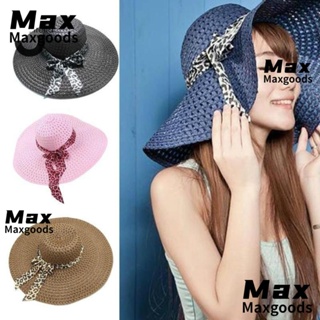 Maxg หมวกฟางปีกกว้าง ป้องกันรังสียูวี ประดับโบว์ ป้องกันแดด พับได้ สําหรับผู้หญิง