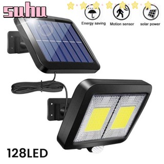 Suhuhd ไฟสปอตไลท์ LED 128 ดวง 1W พลังงานแสงอาทิตย์ เซนเซอร์ตรวจจับการเคลื่อนไหว กันน้ํา 5.5V COB สําหรับกลางแจ้ง