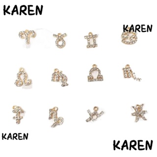 Karen จี้ป้ายราศี อัลลอย สีทอง ประดับพลอยเทียม งานฝีมือ สําหรับสร้อยข้อมือ 24 ชิ้น