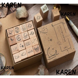 Karen แสตมป์ตรายางไม้ รูปดาว ดวงจันทร์ กาแล็กซี่ DIY 16 ชิ้น