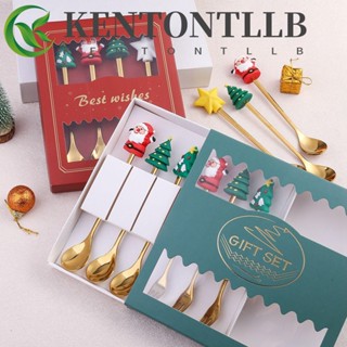 Kentontllb ช้อนส้อมสเตนเลส ชุบไฟฟ้า ลายคริสต์มาส สีเงิน สีทอง หรูหรา สําหรับของขวัญคริสต์มาส