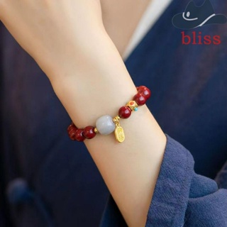 Bliss สร้อยข้อมือลูกปัดหยก น่ารัก เรียบง่าย กําไลมรกต เชือกสีแดง สร้อยข้อมือโบราณ เครื่องประดับปีใหม่ สไตล์จีน สร้อยข้อมือ