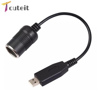 Tcuteit อะแดปเตอร์ซ็อกเก็ตสายเคเบิล 5V USB A ตัวผู้ เป็น 12V ตัวเมีย 30 ซม. สําหรับรถยนต์