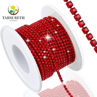 Tarsureth พลอยเทียม SS6 2 มม. สีแดง 10 หลา สําหรับตกแต่งเสื้อผ้า DIY