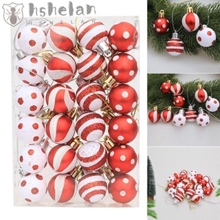 Hshelan ลูกบอลพลาสติก 3 ซม. สีแดง และสีขาว สําหรับแขวนตกแต่งต้นคริสต์มาส