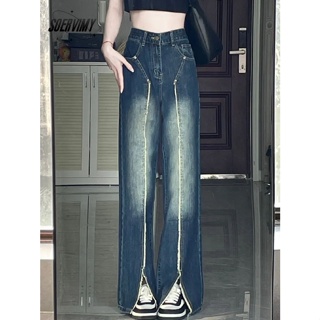 SOERVIMY  กางเกงขายาว กางเกงยีสน์ผู้หญิง ทรงหลวม ๆ ตรง Retro Hip Hop Pants 2023 NEW Style  ins High quality สวย Korean Style A27L0FE 36Z230909