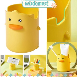 Wisdomest กล่องเก็บปากกา ลายการ์ตูนเป็ดน้อยน่ารัก สีเหลือง สร้างสรรค์ สําหรับห้องน้ํา