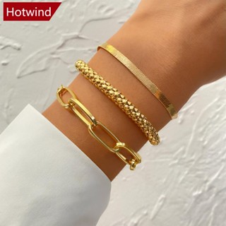 Hotwind สร้อยข้อมือโซ่ รูปกระดูกงู หลายชั้น สร้างสรรค์ สีทอง สีเงิน เครื่องประดับสําหรับผู้หญิง M4P9