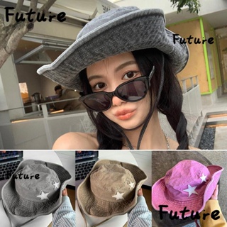 Future หมวกคาวบอย ผ้ายีน ป้องกันแดด ขนาดใหญ่ ลายดาว สีชมพู สไตล์พังก์ สําหรับผู้หญิง และผู้ชาย