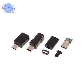 Mchy&gt; หัวแจ็คเชื่อมต่อ Micro Usb Type C ตัวผู้ ขนาดเล็ก พร้อมปลอก พลาสติก 5 ชุด