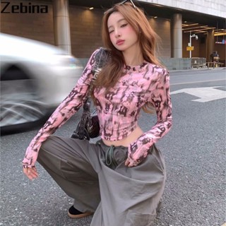 Zebina Pure desire style เสื้อยืดแขนยาว สีมัดย้อม แฟชั่นฤดูใบไม้ร่วง สําหรับผู้หญิง