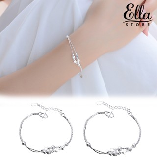 Ellastore123 สร้อยข้อเท้าโซ่ สองชั้น จี้รูปดาว บอล เครื่องประดับแฟชั่นสตรี