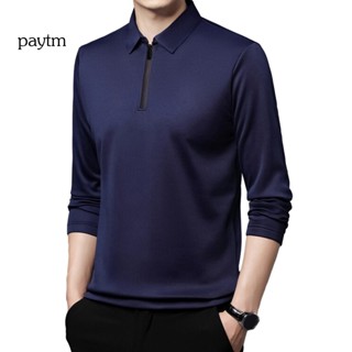 Paytm เสื้อเชิ้ตคอปก มีซิป สไตล์นักธุรกิจ อย่างเป็นทางการ และข้อมือยืดหยุ่น สําหรับผู้ชาย ใส่ในสํานักงาน