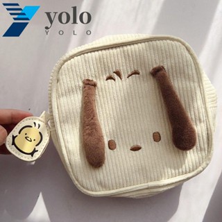 Yolo กระเป๋าเครื่องสําอาง ผ้าลูกฟูก ทรงสี่เหลี่ยม จุของได้เยอะ ปักลายการ์ตูน Pochacco แบบพกพา สําหรับผู้หญิง