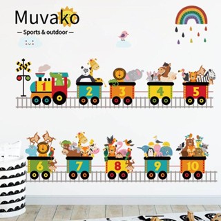 Muvako สติกเกอร์ไวนิล รูปรถไฟ ตัวเลข DIY สําหรับติดตกแต่งผนังบ้าน ห้องนั่งเล่น ห้องเด็กเล่น