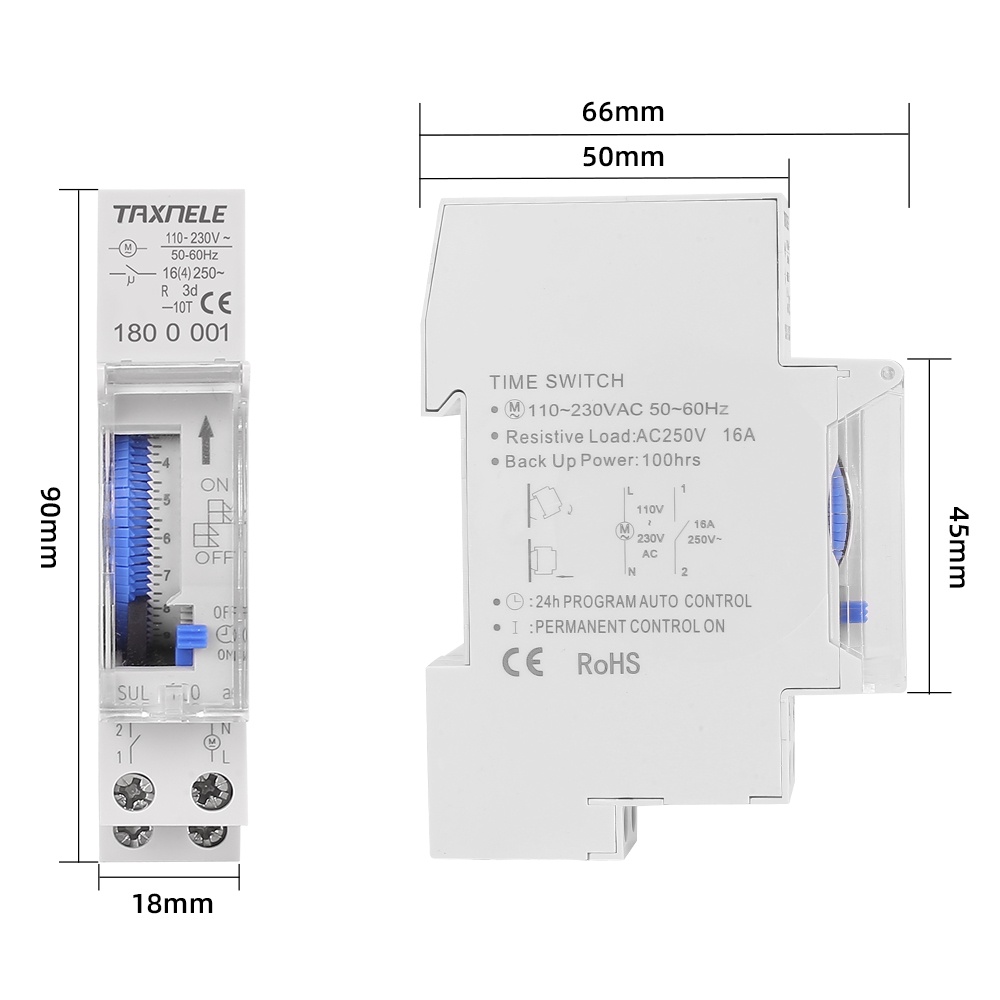 Taxnele AC 110V AC 220V 16A SUL180a Timer Switch 24 ชั่วโมงรีเลย์ 35 มม.ราง Din Mechanical Time Switch - รูปที่ 4
