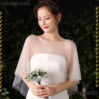 Rosegoods1 ผ้าคลุมไหล่เจ้าสาว ผู้หญิง ผ้าคลุมไหล่เจ้าสาว ห่ออุปกรณ์จัดงานแต่งงาน ผ้าคลุมไหล่ Tulle ผ้าคลุมไหล่เจ้าสาว