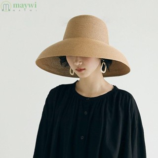 Maywi หมวกฟางกันแดด แบบพับได้ สีขาว สไตล์เฮปเบิร์น สําหรับผู้หญิง