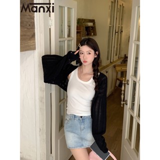 Manxi เสื้อแฟชั่นผู้หญิง เสื้อแขนยาว คลุม ไหมพรม ครอปเสื้อแขนยาว 36Z230908