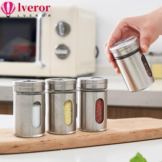 Lveror โหลใส่เครื่องปรุงรส พริกไทย บาร์บีคิว สเตนเลส แบบหมุนได้