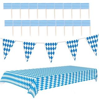 ผ้าปูโต๊ะเบียร์ ลาย Oktoberfest ทนทาน สีฟ้า และสีขาว สําหรับตกแต่งบ้าน DIY