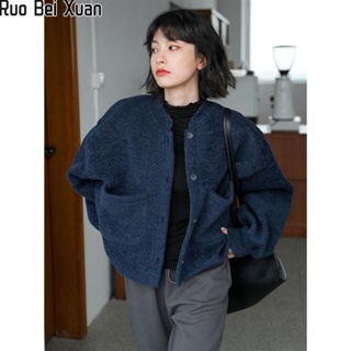 Ruo Bei Xuan เสื้อโค้ทสั้น ผ้าขนสัตว์ ทรงหลวม สไตล์เกาหลี สําหรับผู้หญิง