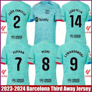 Yp2 2023-2024 เสื้อกีฬาแขนสั้น ลาย Barcelona Third Away Cancelo Pedri Ferran Lewandowski Felix Jersey พลัสไซซ์ PY2