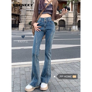 EOENKKY กางเกงขายาว กางเกงยีสน์ผู้หญิง ทรงหลวม ๆ ตรง Retro Hip Hop Pants 2023 NEW Style WMY23906GN 36Z230909