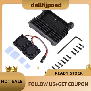 【dellfijpoed】เคสอลูมิเนียม พร้อมพัดลมระบายความร้อน แบบคู่ สีดํา สําหรับ Raspberry Pi 4 Raspberry Pi 4 Model B